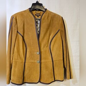 Tesori Tan Suede Blazer with Button Accents